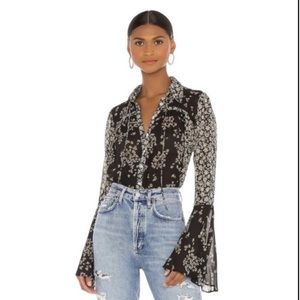 NWT Free People Serena floral print women blouse with bell sleeves XS